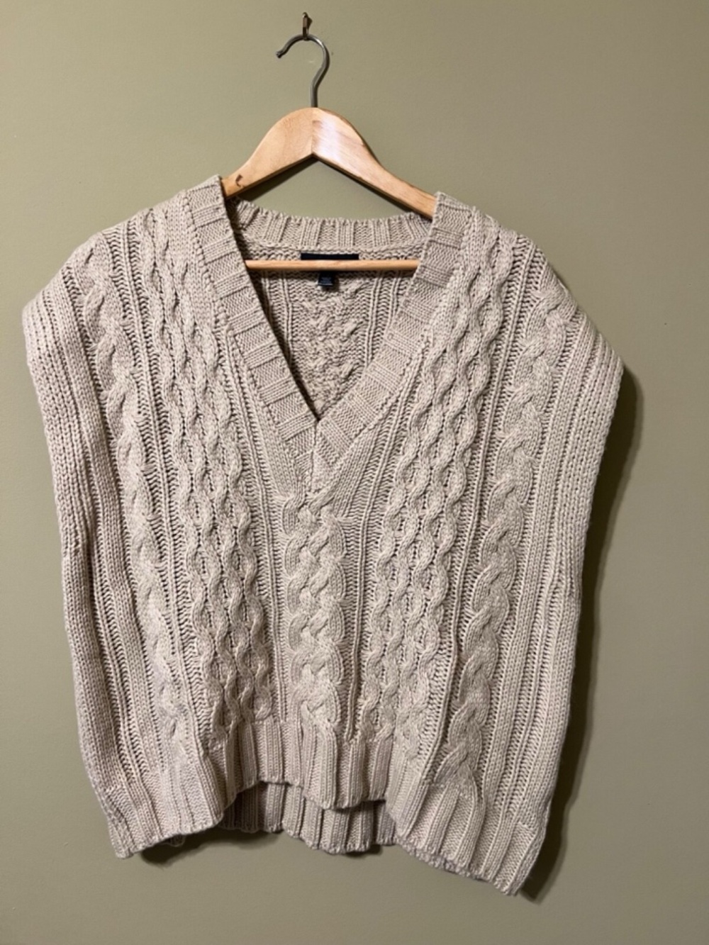 Anthropologie Lea & Viola Oversized Sleeveless V Neck Sweater Tan Size XS